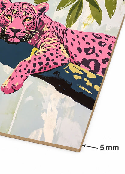 Cuadro Decorativo Mural Sin Marco 5mm - Trendy, Leopardo Rosa Rama Verde