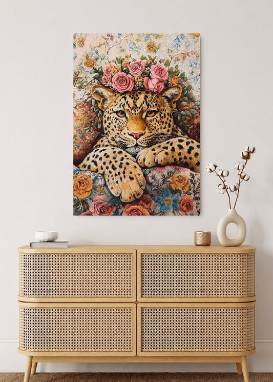 Cuadro Decorativo Mural Sin Marco 5mm - Trendy, Leopardos Flores Rosas Vintage