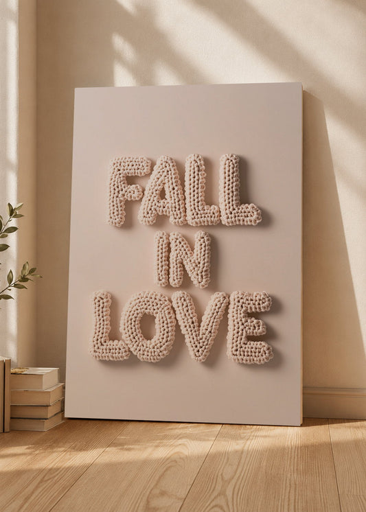Cuadro Decorativo Mural Sin Marco 5mm - Trendy, Letras Fall in Love Perla Crema
