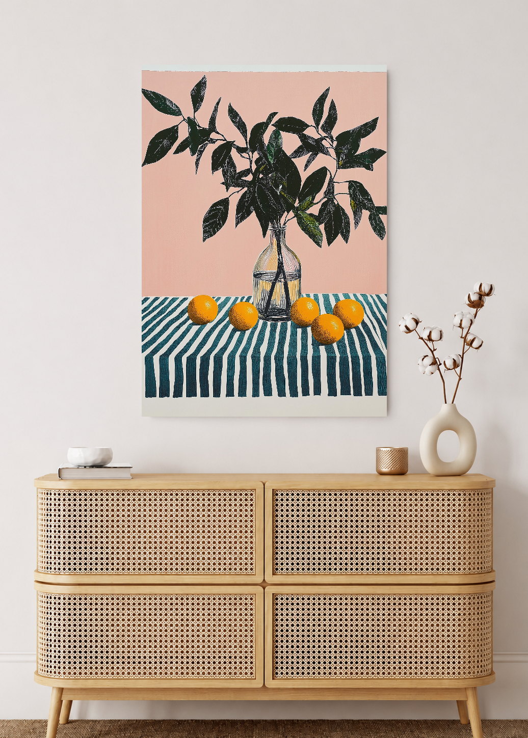 Cuadro Decorativo Mural Sin Marco 5mm - Trendy, Limonero Jarrón Rayas Rosa