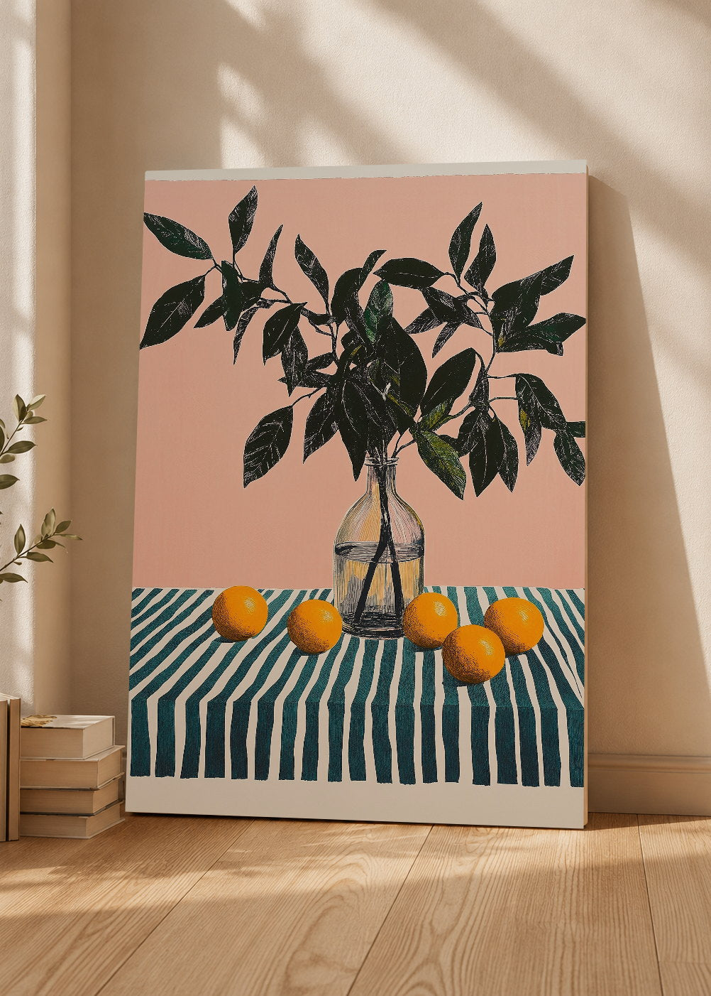 Cuadro Decorativo Mural Sin Marco 5mm - Trendy, Limonero Jarrón Rayas Rosa