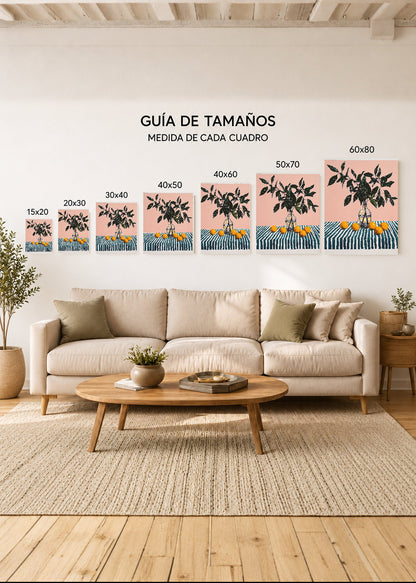 Cuadro Decorativo Mural Sin Marco 5mm - Trendy, Limonero Jarrón Rayas Rosa