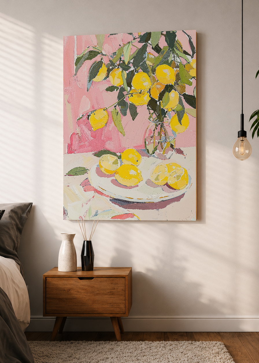 Cuadro Decorativo Mural Sin Marco 5mm - Trendy, Limones Jarrón Rosa Lila