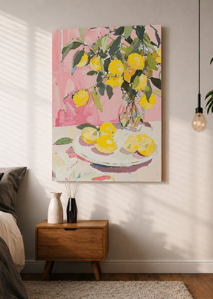 Cuadro Decorativo Mural Sin Marco 5mm - Trendy, Limones Jarrón Rosa Lila