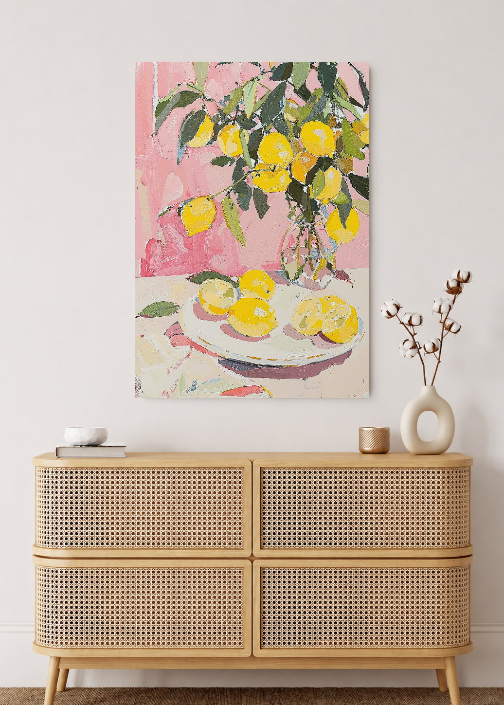 Cuadro Decorativo Mural Sin Marco 5mm - Trendy, Limones Jarrón Rosa Lila