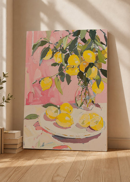 Cuadro Decorativo Mural Sin Marco 5mm - Trendy, Limones Jarrón Rosa Lila