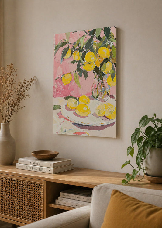 Cuadro Decorativo Mural Sin Marco 5mm - Trendy, Limones Jarrón Rosa Lila
