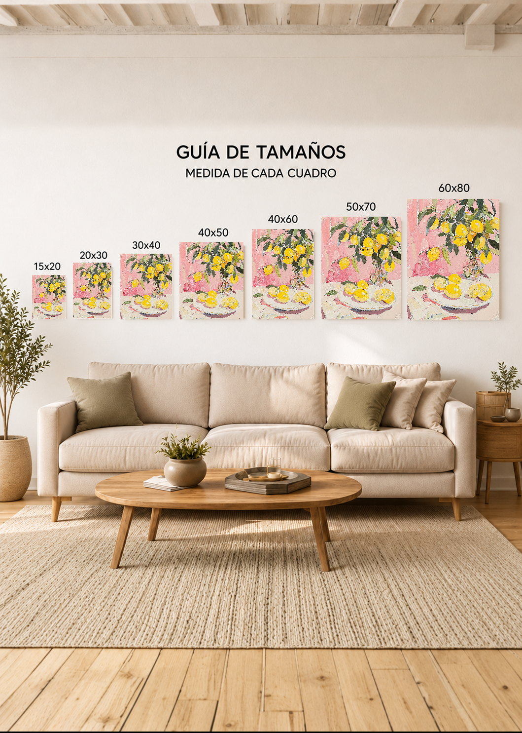 Cuadro Decorativo Mural Sin Marco 5mm - Trendy, Limones Jarrón Rosa Lila