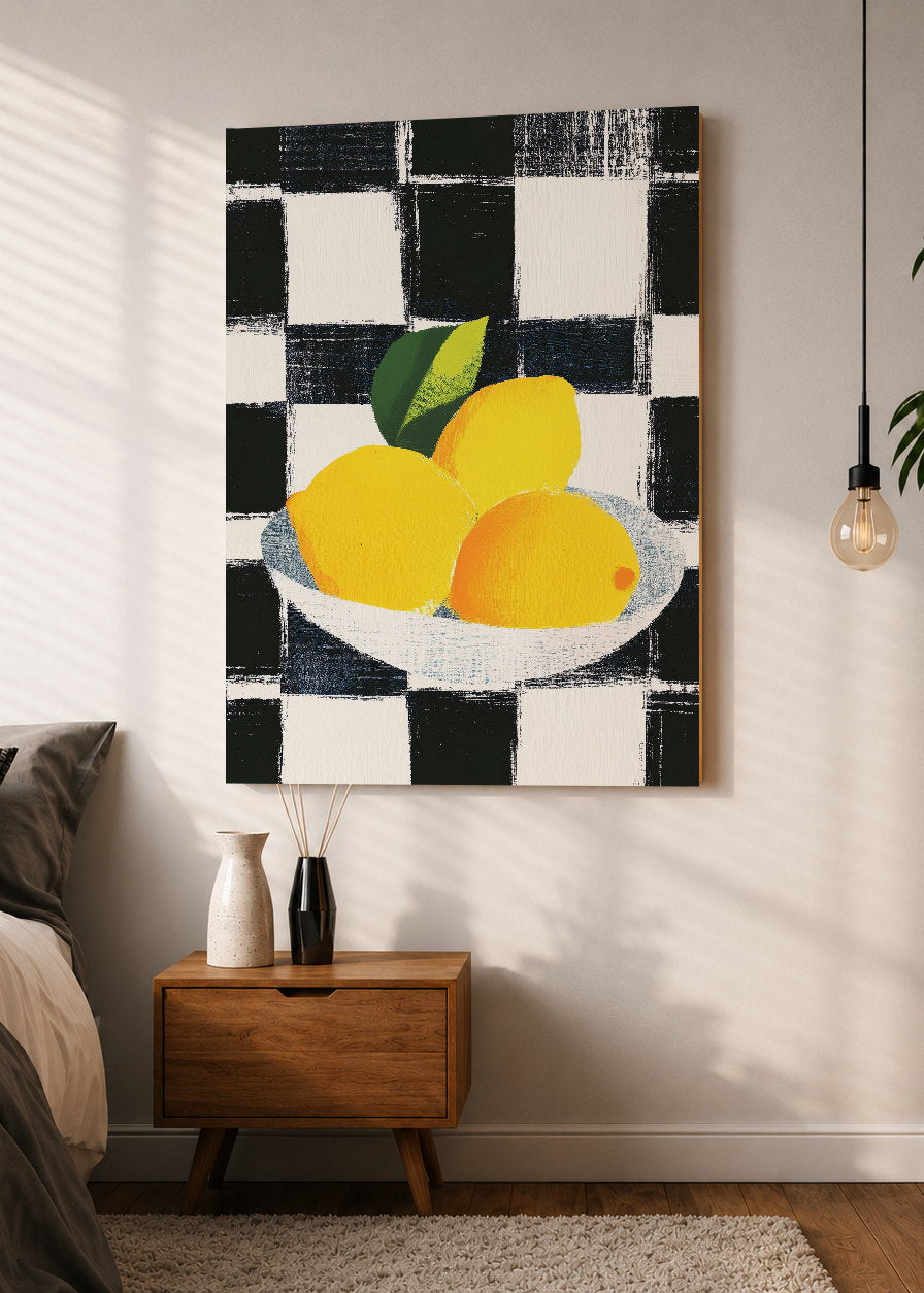 Cuadro Decorativo Mural Sin Marco 5mm - Trendy, Limones Plato Damero Negro