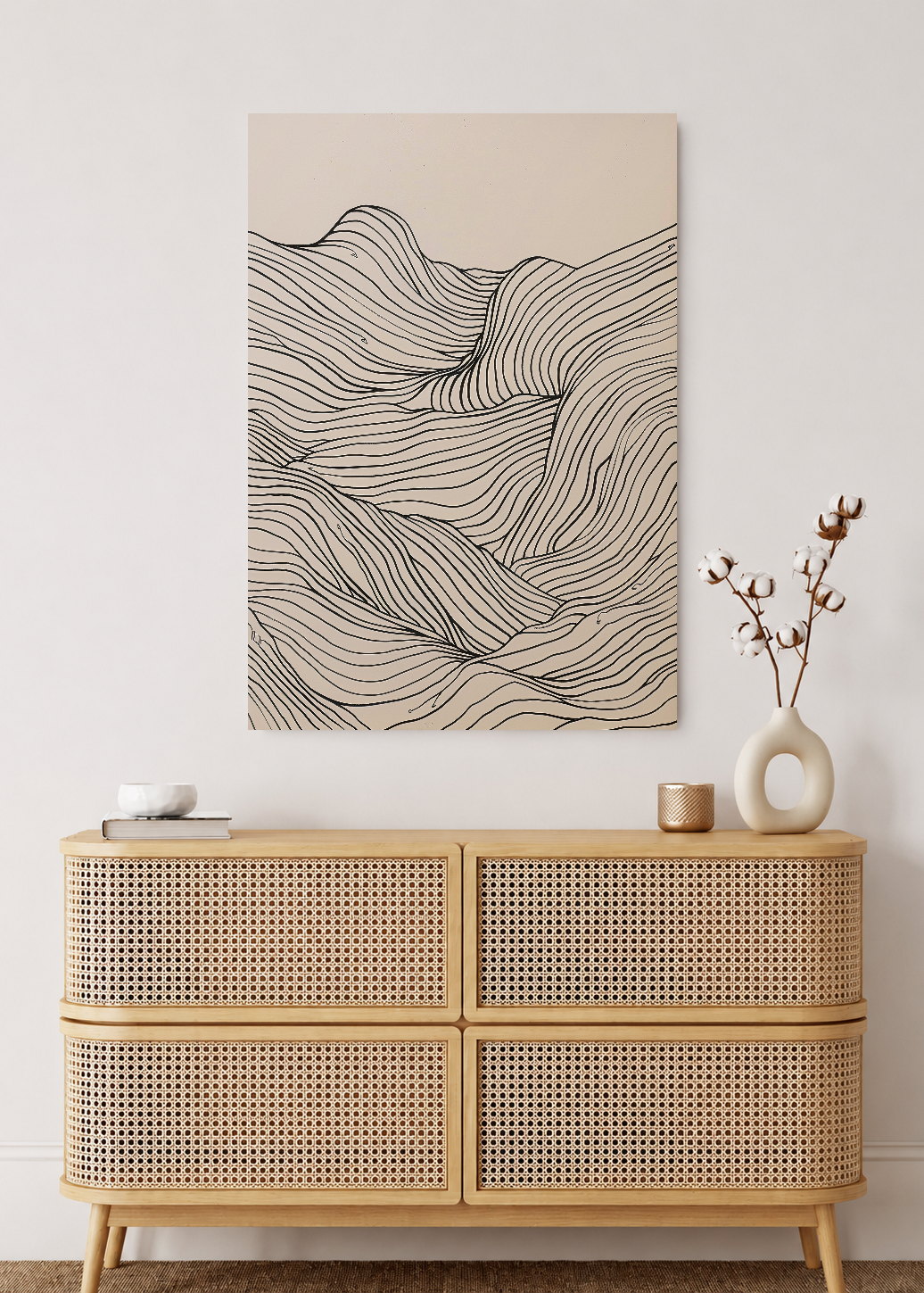 Cuadro Decorativo Mural Sin Marco 5mm - Trendy, Líneas Onduladas Beige Minimal