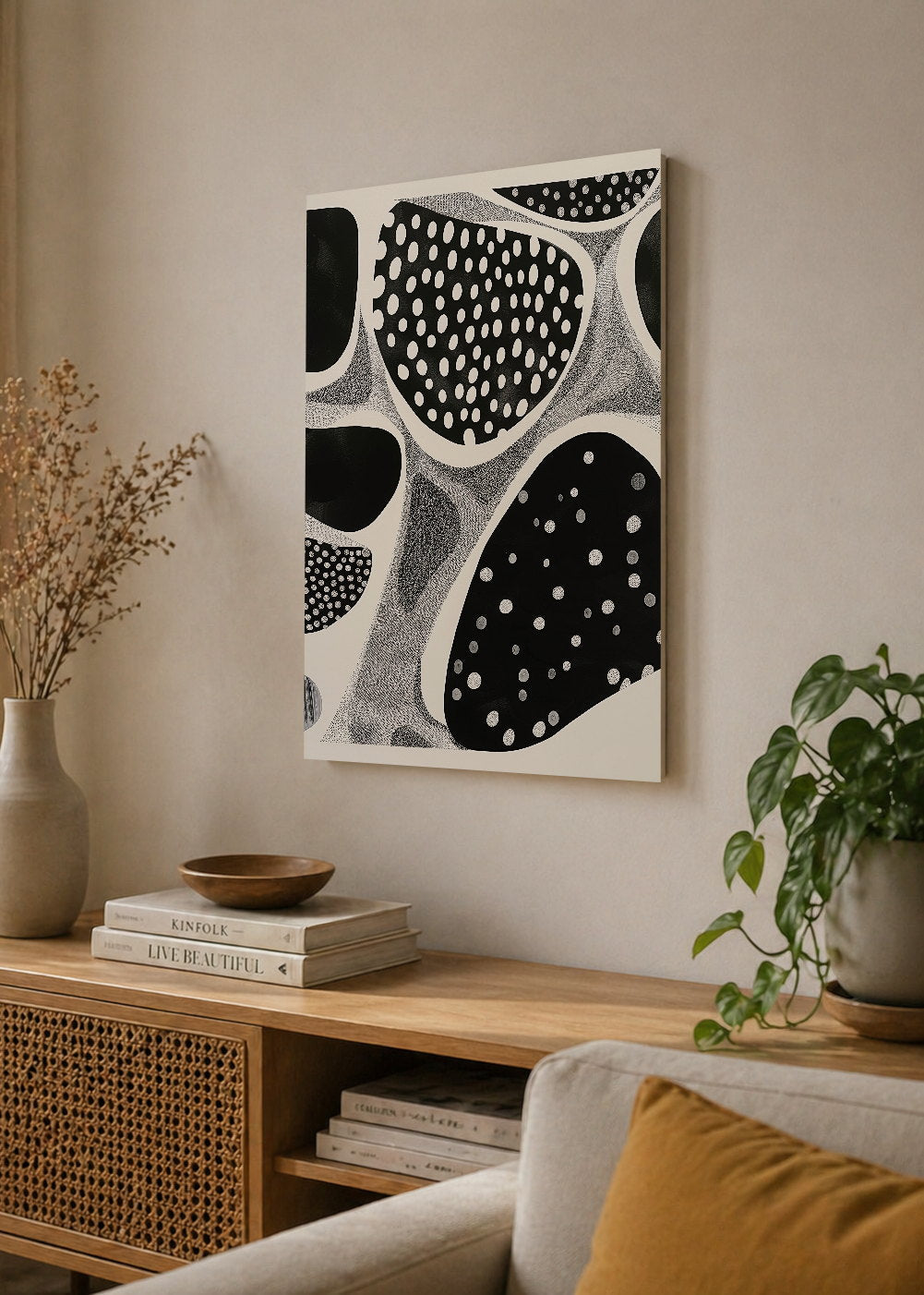 Cuadro Decorativo Mural Sin Marco 5mm - Trendy, Lunares Orgánicos Blanco Negro IV