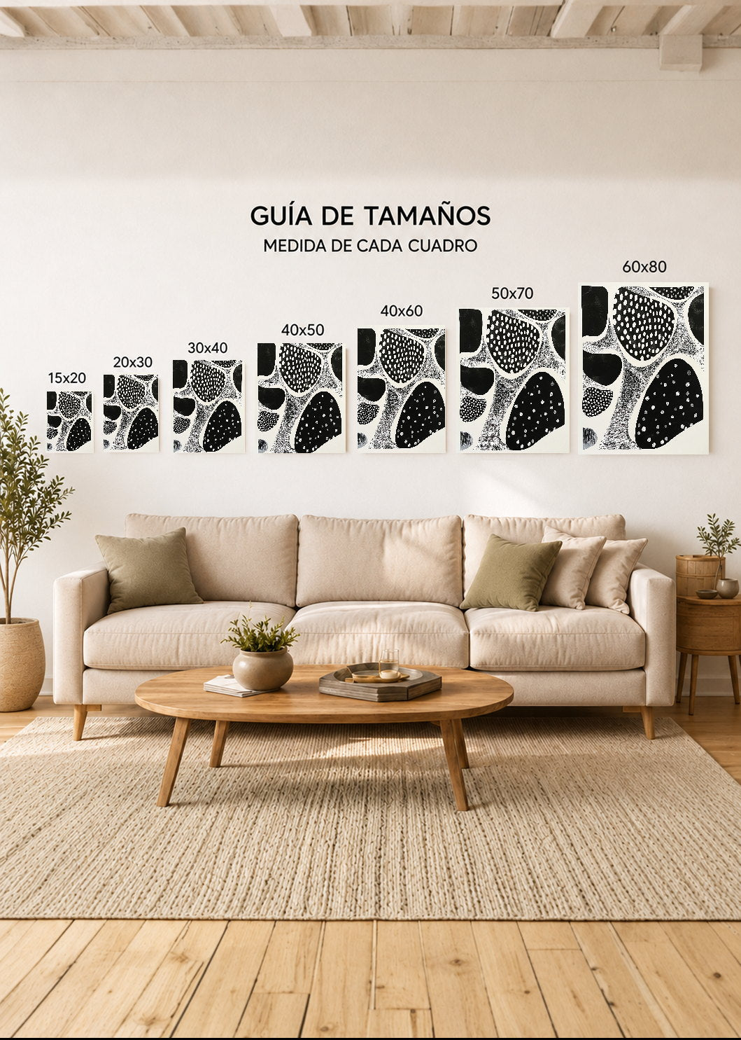 Cuadro Decorativo Mural Sin Marco 5mm - Trendy, Lunares Orgánicos Blanco Negro IV