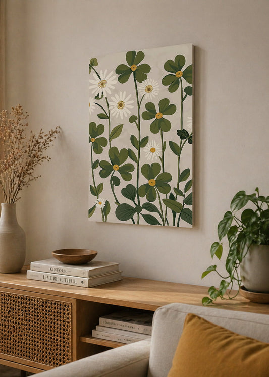 Cuadro Decorativo Mural Sin Marco 5mm - Trendy, Margaritas Verde Crema