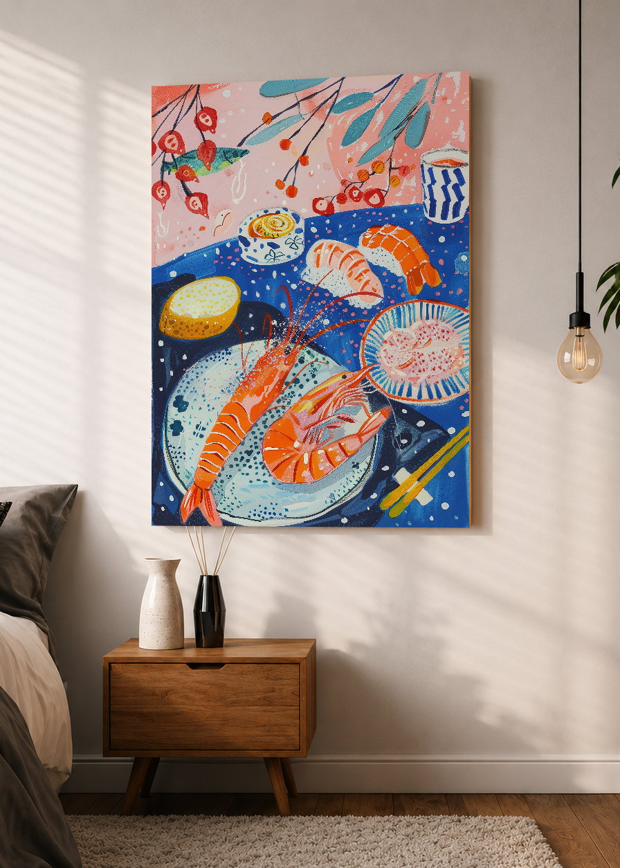 Cuadro Decorativo Mural Sin Marco 5mm - Trendy, Mesa Mariscos Azul Coral