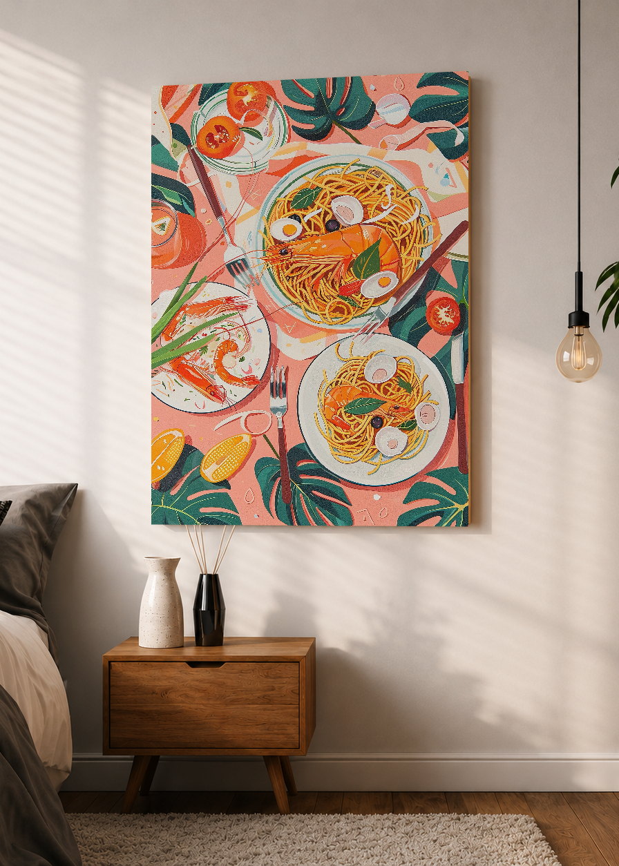 Cuadro Decorativo Mural Sin Marco 5mm - Trendy, Mesa Pasta Tomates Rosa