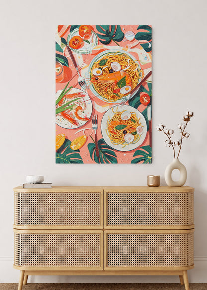 Cuadro Decorativo Mural Sin Marco 5mm - Trendy, Mesa Pasta Tomates Rosa