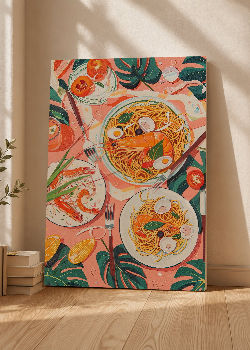 Cuadro Decorativo Mural Sin Marco 5mm - Trendy, Mesa Pasta Tomates Rosa