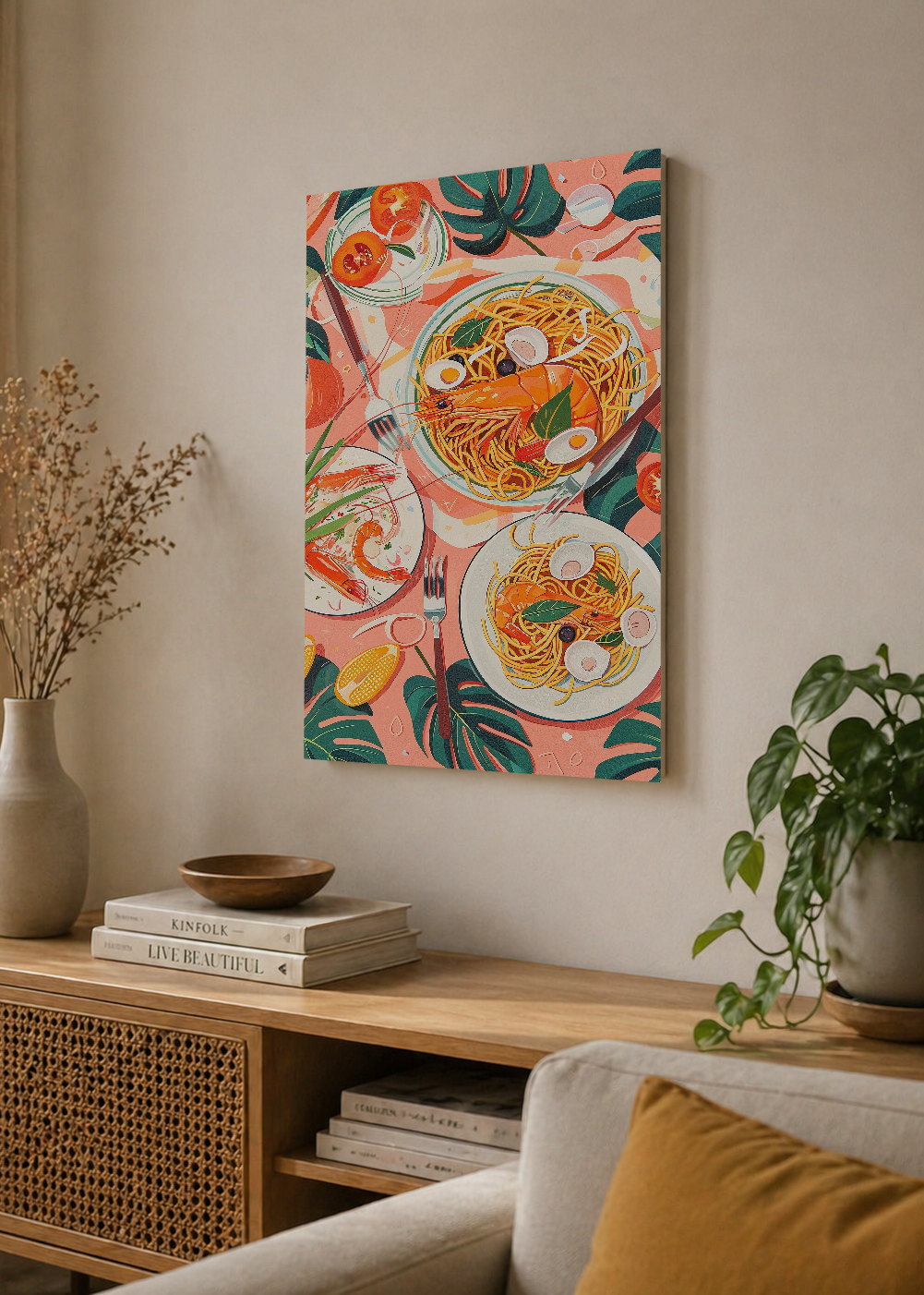 Cuadro Decorativo Mural Sin Marco 5mm - Trendy, Mesa Pasta Tomates Rosa