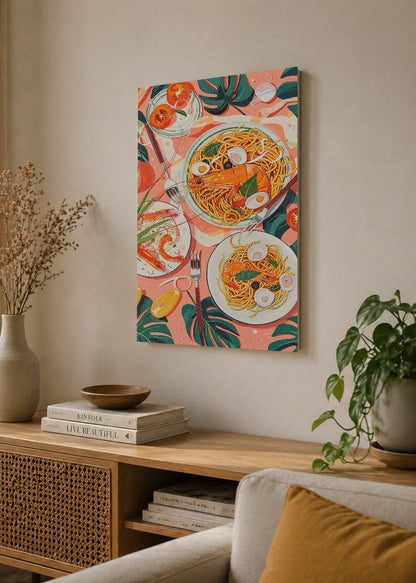Cuadro Decorativo Mural Sin Marco 5mm - Trendy, Mesa Pasta Tomates Rosa