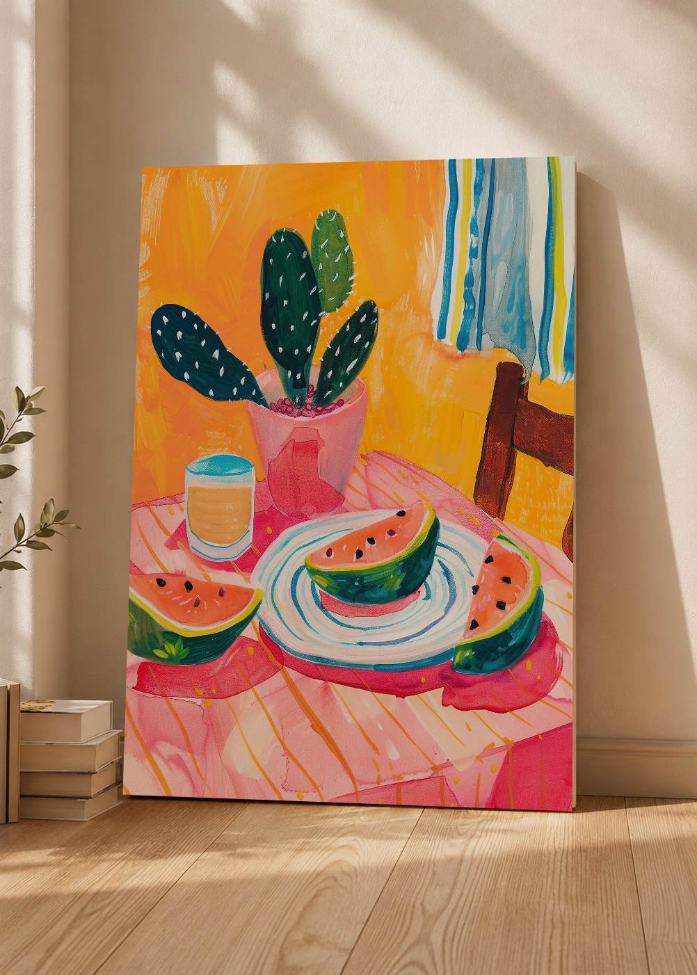 Cuadro Decorativo Mural Sin Marco 5mm - Trendy, Mesa Sandia Cactus Naranja
