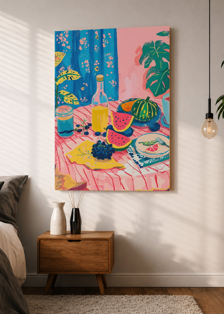 Cuadro Decorativo Mural Sin Marco 5mm - Trendy, Mesa Verano Frutas Azul
