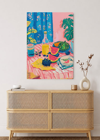 Cuadro Decorativo Mural Sin Marco 5mm - Trendy, Mesa Verano Frutas Azul
