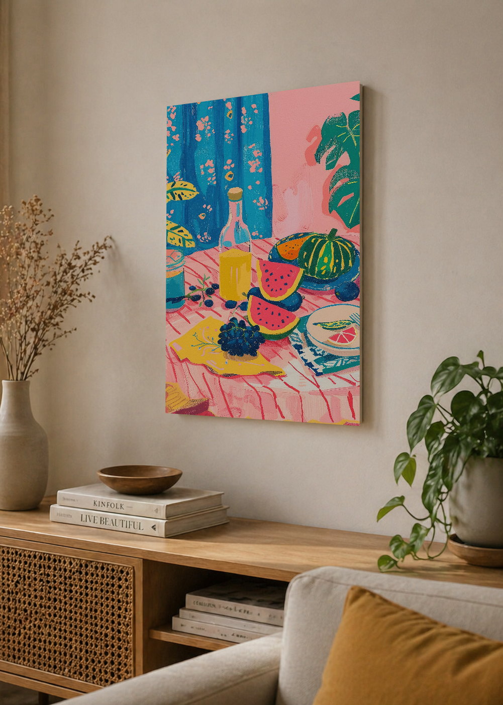 Cuadro Decorativo Mural Sin Marco 5mm - Trendy, Mesa Verano Frutas Azul
