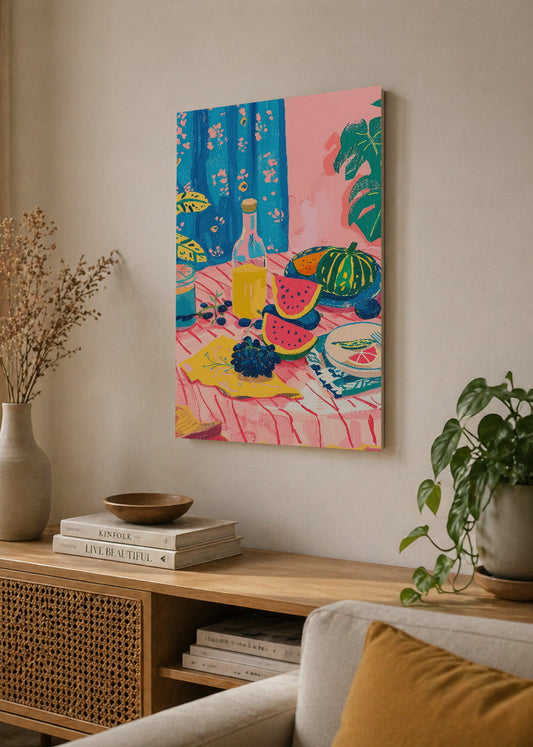 Cuadro Decorativo Mural Sin Marco 5mm - Trendy, Mesa Verano Frutas Azul