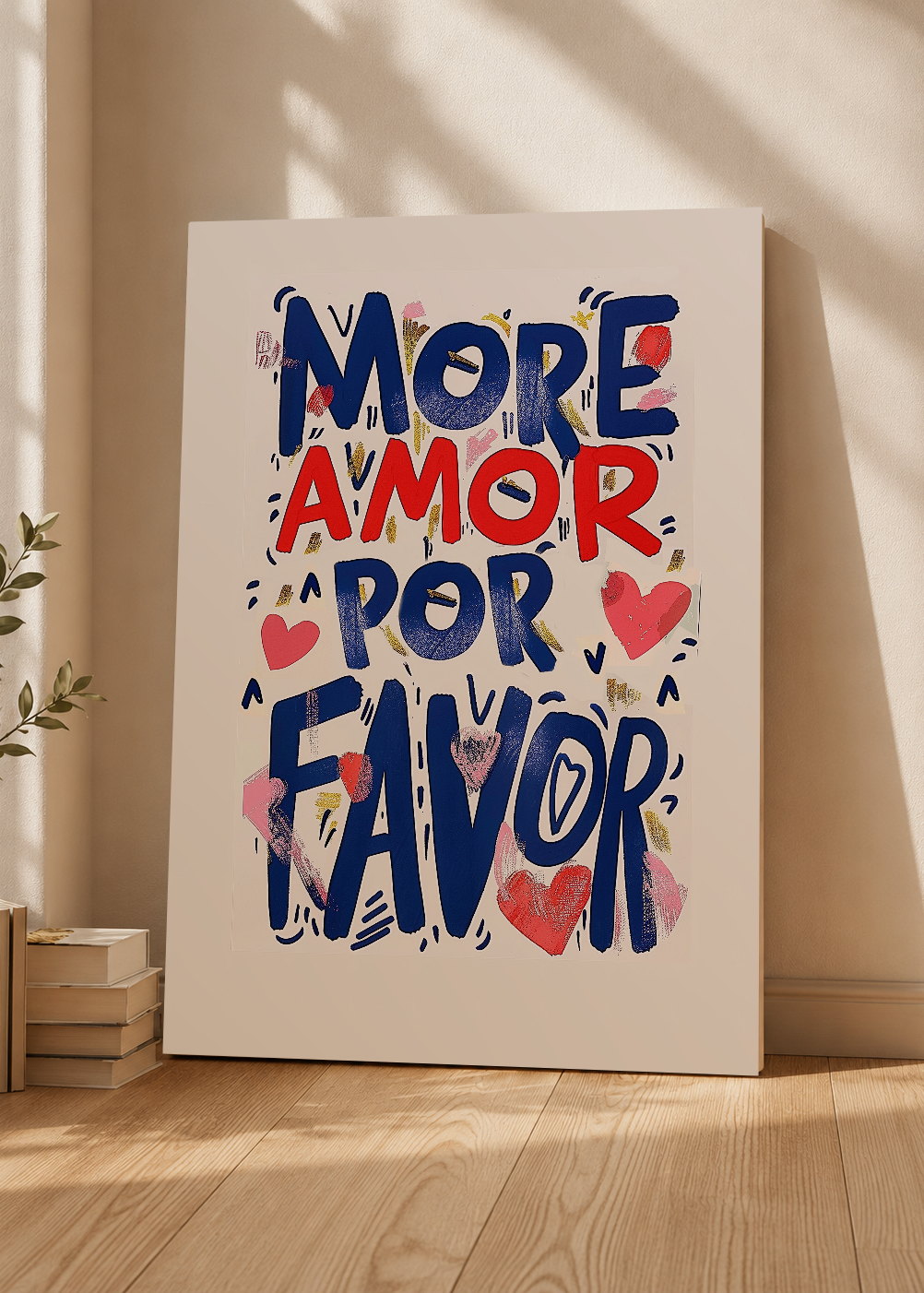 Cuadro Decorativo Mural Sin Marco 5mm - Trendy, More Amor por Favor Crema