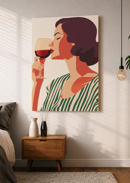 Cuadro Decorativo Mural Sin Marco 5mm - Trendy, Mujer Copa Vino Rayas Verde