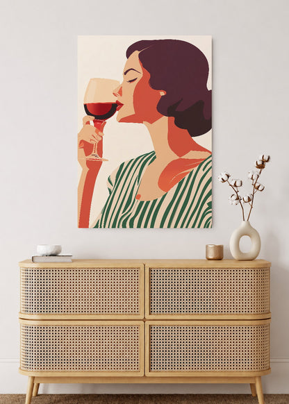 Cuadro Decorativo Mural Sin Marco 5mm - Trendy, Mujer Copa Vino Rayas Verde
