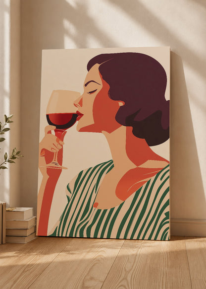 Cuadro Decorativo Mural Sin Marco 5mm - Trendy, Mujer Copa Vino Rayas Verde