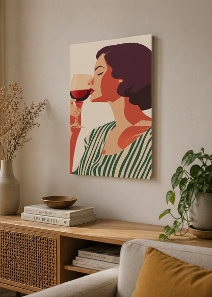 Cuadro Decorativo Mural Sin Marco 5mm - Trendy, Mujer Copa Vino Rayas Verde