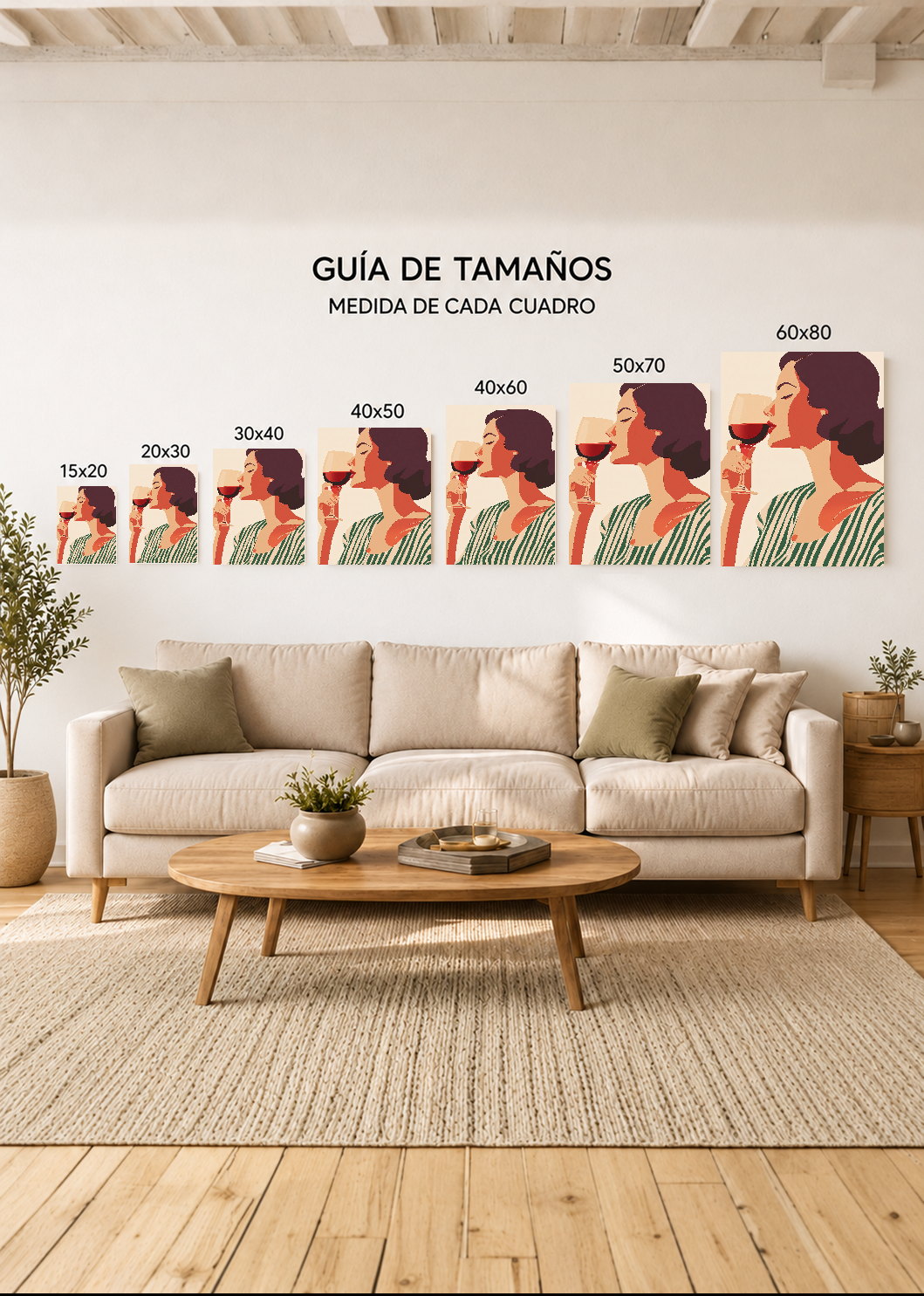 Cuadro Decorativo Mural Sin Marco 5mm - Trendy, Mujer Copa Vino Rayas Verde