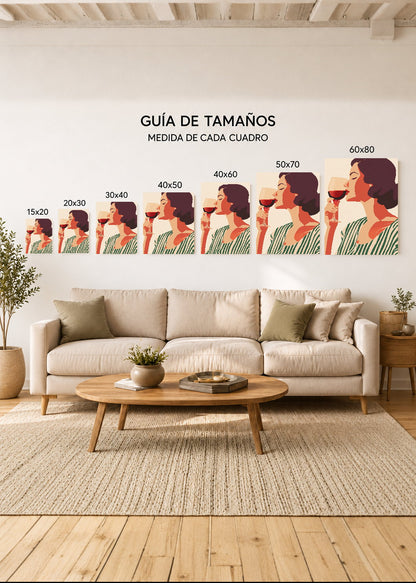Cuadro Decorativo Mural Sin Marco 5mm - Trendy, Mujer Copa Vino Rayas Verde