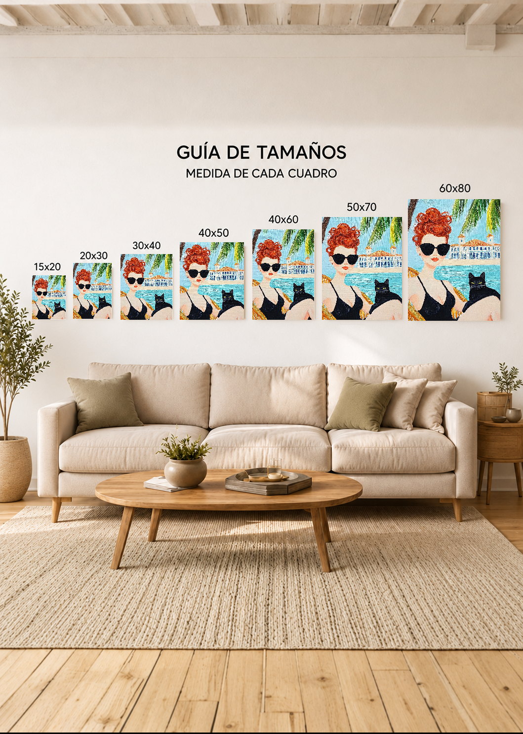 Cuadro Decorativo Mural Sin Marco 5mm - Trendy, Mujer Gato Negro Palmeras