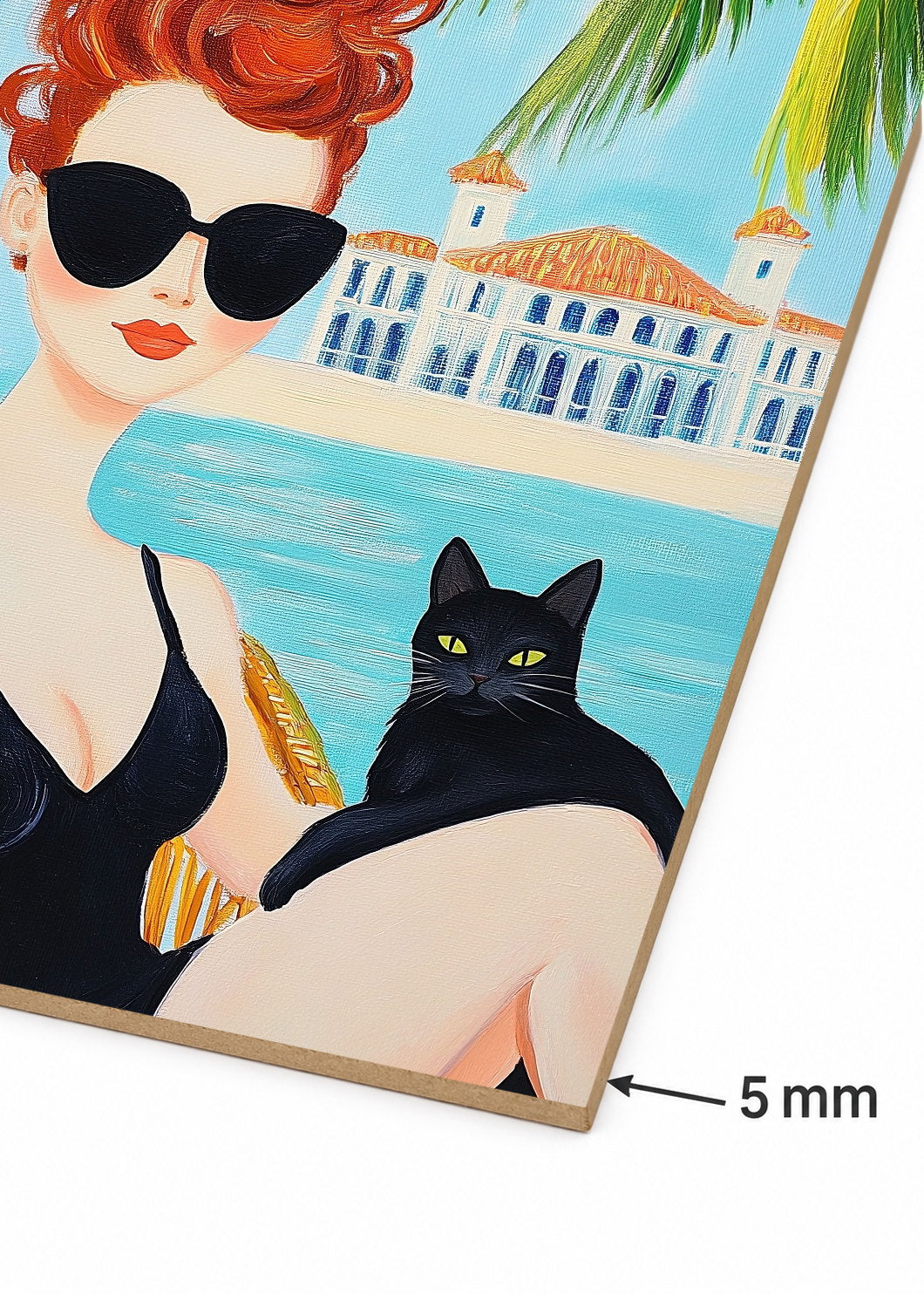 Cuadro Decorativo Mural Sin Marco 5mm - Trendy, Mujer Gato Negro Palmeras