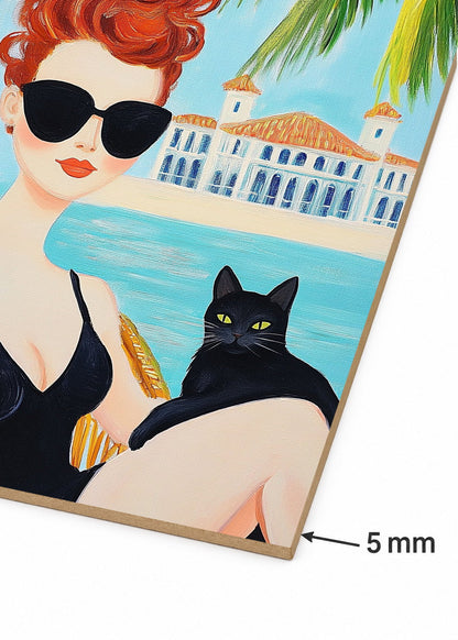 Cuadro Decorativo Mural Sin Marco 5mm - Trendy, Mujer Gato Negro Palmeras