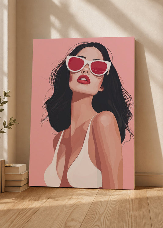 Cuadro Decorativo Mural Sin Marco 5mm - Trendy, Mujer Lentes Sol Rosa