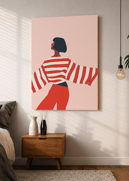 Cuadro Decorativo Mural Sin Marco 5mm - Trendy, Mujer Rayas Rojo Rosa