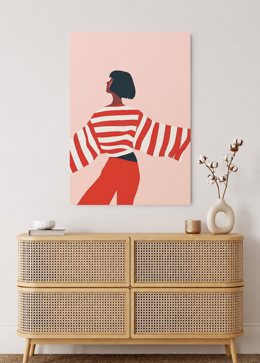 Cuadro Decorativo Mural Sin Marco 5mm - Trendy, Mujer Rayas Rojo Rosa