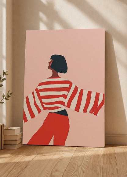 Cuadro Decorativo Mural Sin Marco 5mm - Trendy, Mujer Rayas Rojo Rosa