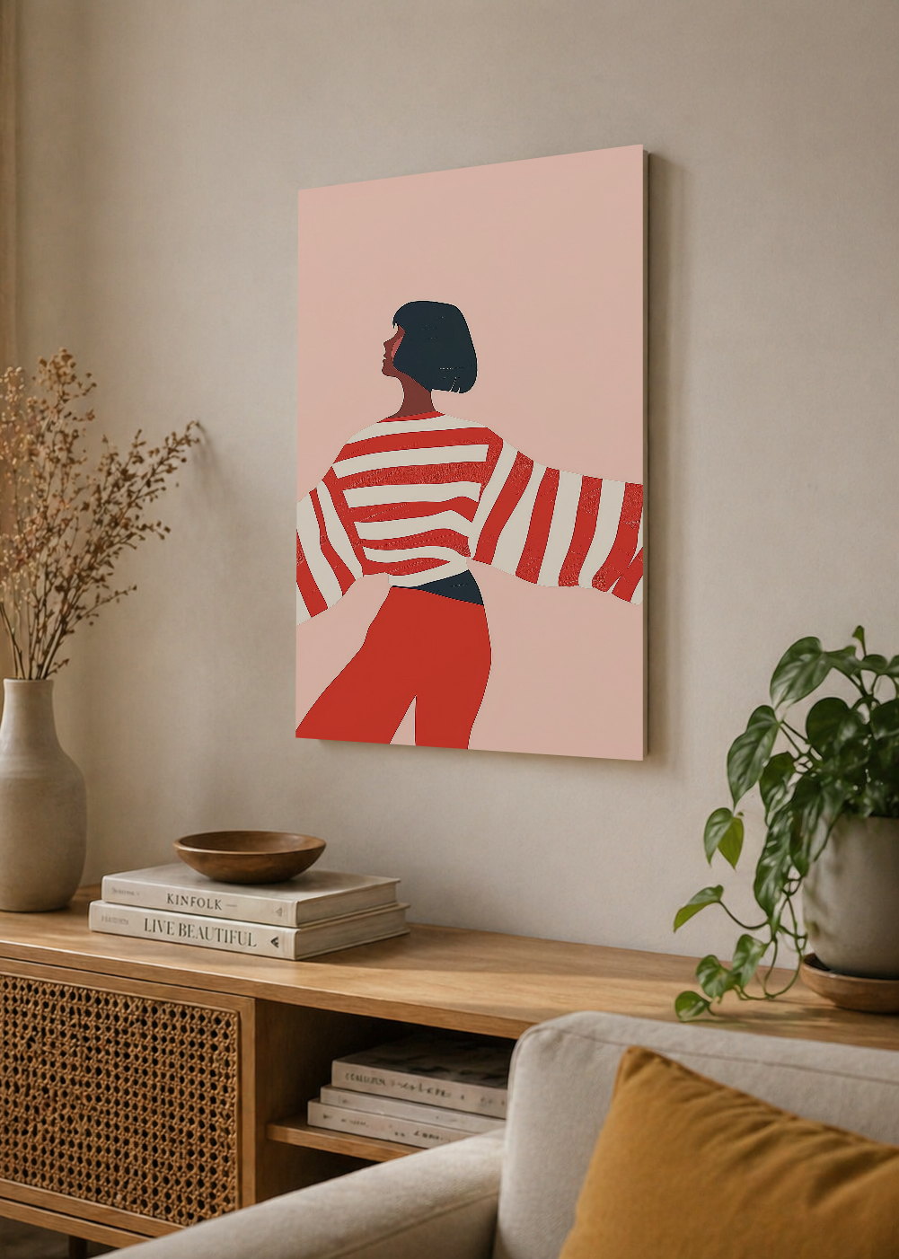 Cuadro Decorativo Mural Sin Marco 5mm - Trendy, Mujer Rayas Rojo Rosa