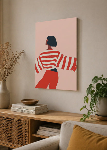 Cuadro Decorativo Mural Sin Marco 5mm - Trendy, Mujer Rayas Rojo Rosa