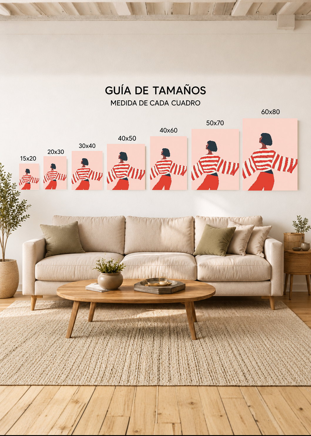 Cuadro Decorativo Mural Sin Marco 5mm - Trendy, Mujer Rayas Rojo Rosa