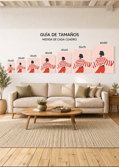Cuadro Decorativo Mural Sin Marco 5mm - Trendy, Mujer Rayas Rojo Rosa