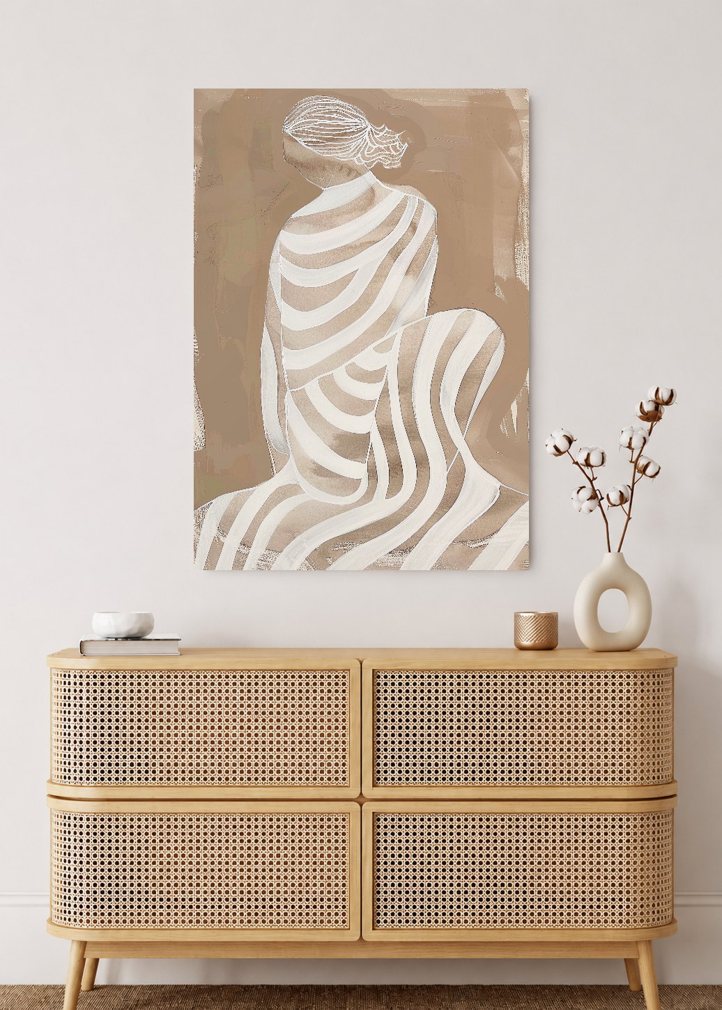 Cuadro Decorativo Mural Sin Marco 5mm - Trendy, Mujer Tela Rayas Beige