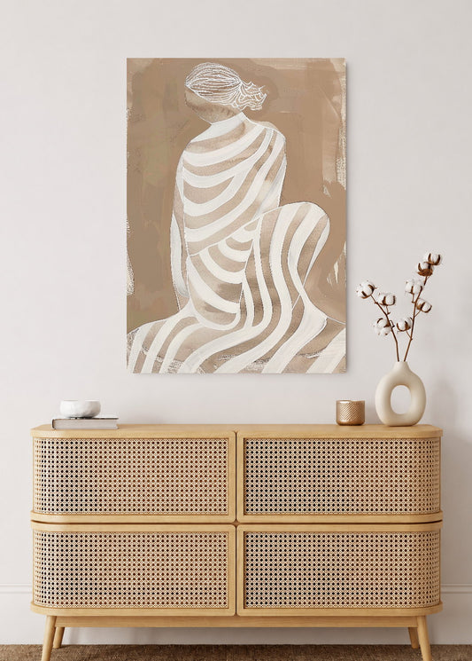 Cuadro Decorativo Mural Sin Marco 5mm - Trendy, Mujer Tela Rayas Beige