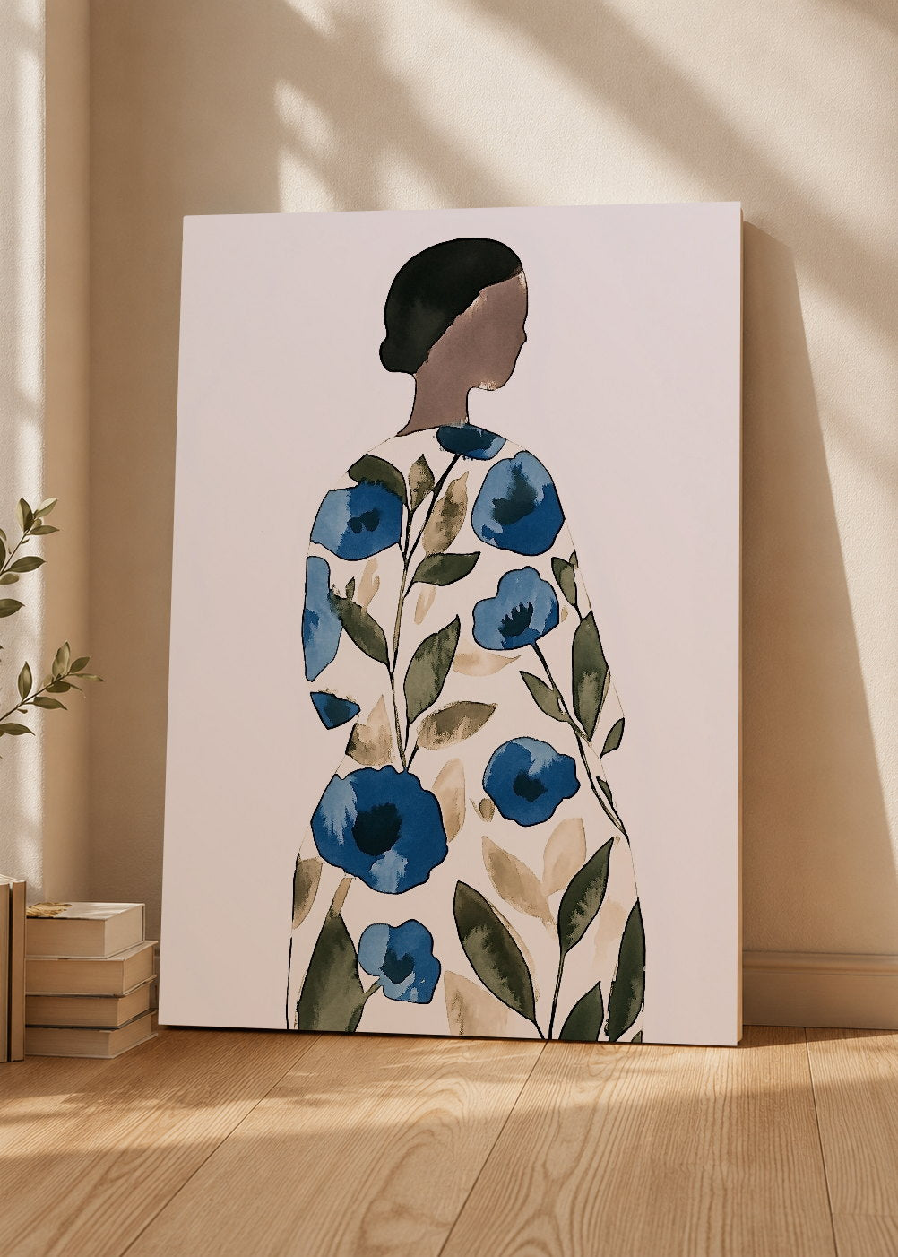 Cuadro Decorativo Mural Sin Marco 5mm - Trendy, Mujer Vestido Flores Azul