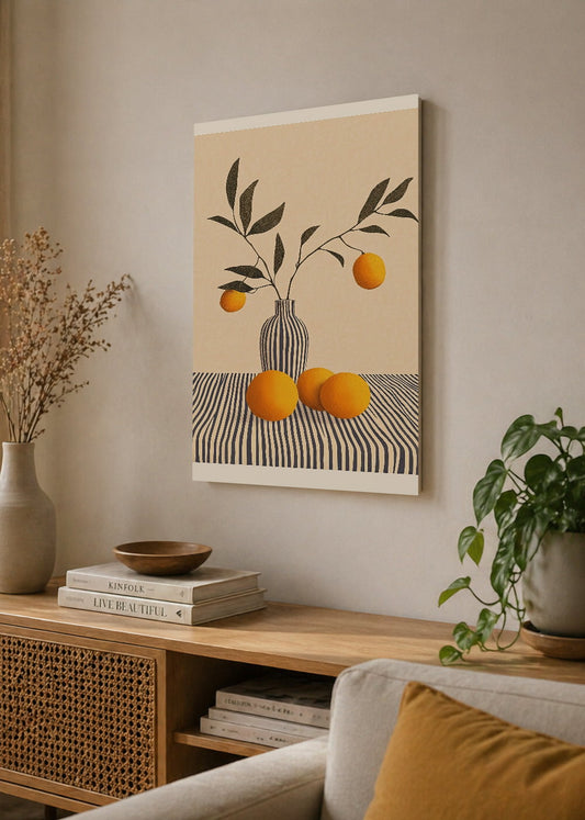 Cuadro Decorativo Mural Sin Marco 5mm - Trendy, Naranjas Rama Jarrón Beige